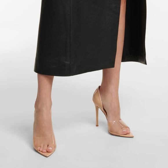 Gianvitto Rossi Bree Womens Patent Leather and PVC Peep-Toe Pumps in tan Size 42 - Picture 2 of 13